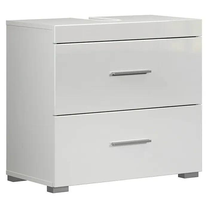 Trendteam Bea Waschtischunterschrank - B x T x H: 60 x 34 x 56 cm, Weiß, Ausstattung: 2 Schubladen - Moderner, glänzend weißer Waschtischunterschrank mit zwei Schubladen und schlichten, silberfarbenen Griffen. Ideal für ein stilvolles Badezimmer.