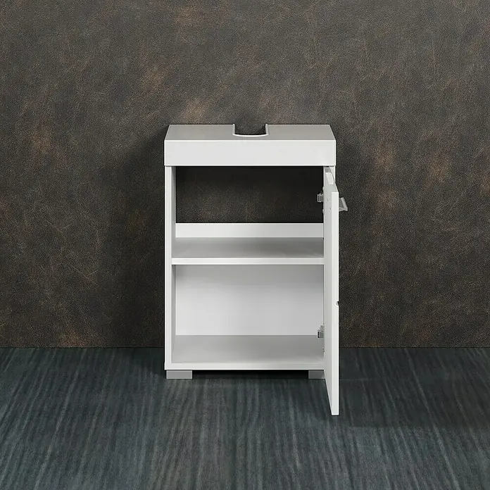 Trendteam Bea Waschtischunterschrank - B x T x H: 40 x 34 x 56 cm, Weiß - Der weiße Waschbeckenunterschrank bietet Stauraum mit einem offenen Fach und einer Tür, ideal für Badezimmerutensilien.
