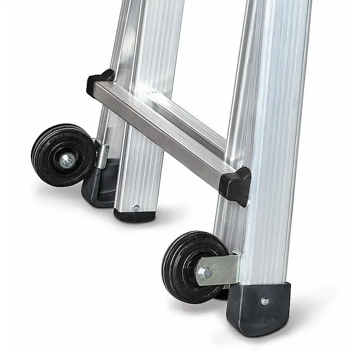 Euroline Mehrzweckleiter Premium 31621 Vario-Klappleiter mit Rollen 4x4 Sprossen - Anzahl Tritte: 4 Stk., Aluminium