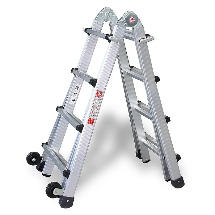 Euroline Mehrzweckleiter Premium 31621 Vario-Klappleiter mit Rollen 4x4 Sprossen - Anzahl Tritte: 4 Stk., Aluminium