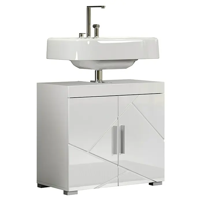 Trendteam Bea Waschtischunterschrank - B x T x H: 60 x 34 x 56 cm, Weiß, Ausstattung: 2 Türen - Elegantes Waschbecken mit Unterschrank in glänzendem Weiß. Das moderne Design zeichnet sich durch klare Linien und hochwertige Materialien aus.