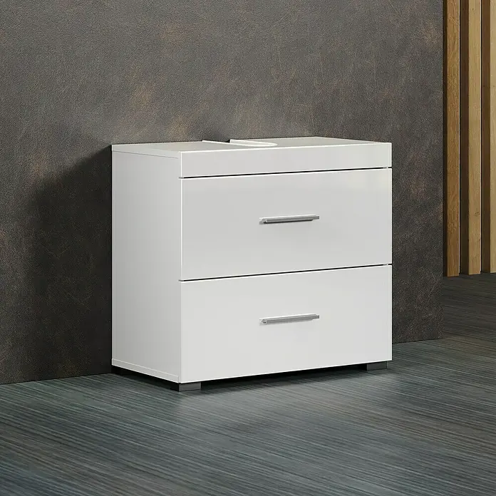 Trendteam Bea Waschtischunterschrank - B x T x H: 60 x 34 x 56 cm, Weiß, Ausstattung: 2 Schubladen - Eleganter Waschtischunterschrank in Weiß mit zwei Schubladen und modernen Griffen. Perfekt für ein stilvolles Badezimmer.