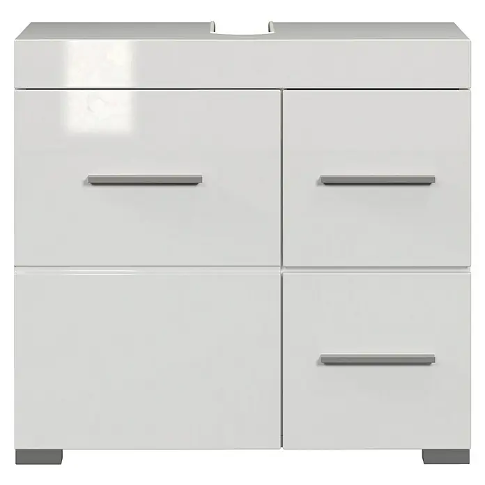 Trendteam Bea Waschtischunterschrank - B x T x H: 60 x 34 x 56 cm, Weiß, Ausstattung: 1 Tür - Modernes, weißes Waschbecken mit vier Schubladen und silbernen Griffen. Das Möbelstück bietet viel Stauraum.