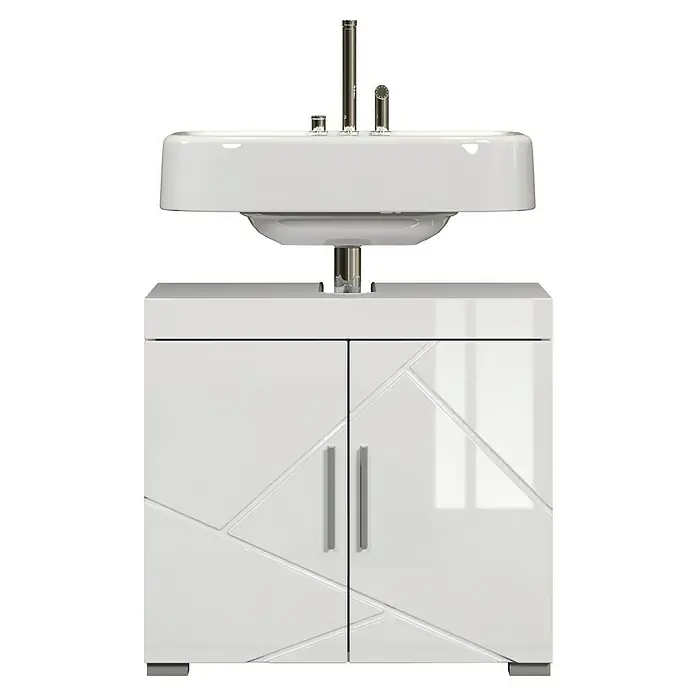 Trendteam Bea Waschtischunterschrank - B x T x H: 60 x 34 x 56 cm, Weiß, Ausstattung: 2 Türen - Der elegante Waschtisch mit Unterschrank in Weiß bietet modernes Design und Funktionalität für jedes Badezimmer. Stilvolle Griffe runden das Gesamtbild ab.