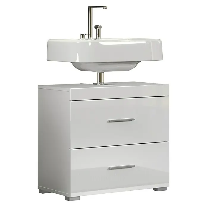 Trendteam Bea Waschtischunterschrank - B x T x H: 60 x 34 x 56 cm, Weiß, Ausstattung: 2 Schubladen - Elegantes, glänzend weißes Badezimmermöbel mit Waschbecken und Schubladen, perfekt für moderne Badezimmer.