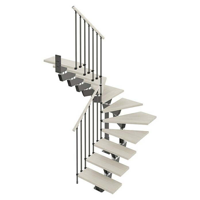 Scrigno Escalera principal Lumina U (75 cm, 1/4 espiral izquierda, Altura de planta: 241 cm - 289 cm, Antracita/Blanco) | BAUHAUS