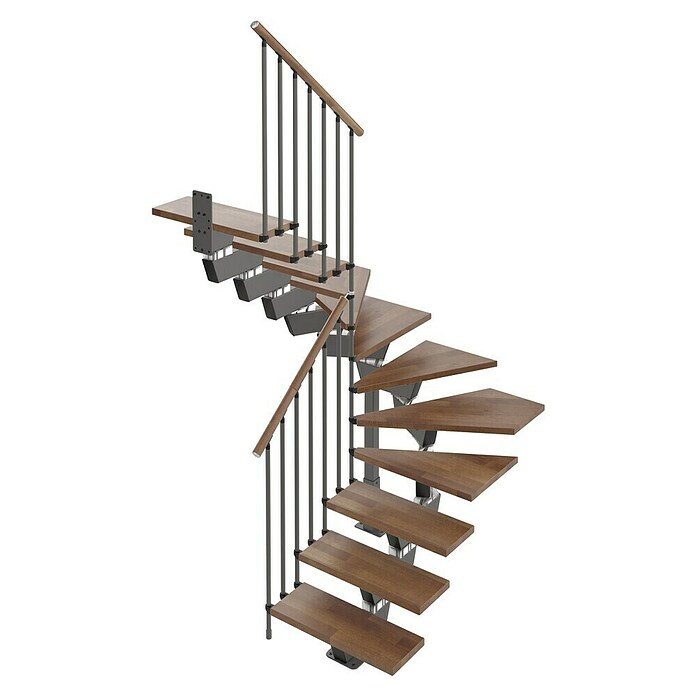Scrigno Escalera principal Lumina U (85 cm, 1/4 espiral izquierda, Altura de planta: 241 cm - 289 cm, Antracita/Nogal) | BAUHAUS