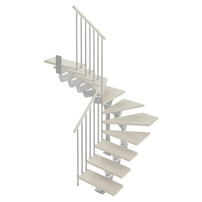 Scrigno Escalera principal Lumina U (75 cm, 1/4 espiral izquierda, Altura de planta: 241 cm - 289 cm, Plata/Blanco) | BAUHAUS