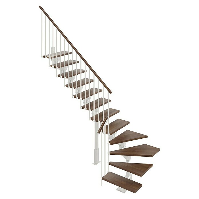 Scrigno Escalera principal Lumina L (75 cm, 1/4 espiral izquierda, Altura de planta: 241 cm - 289 cm, Blanco/Nogal) | BAUHAUS