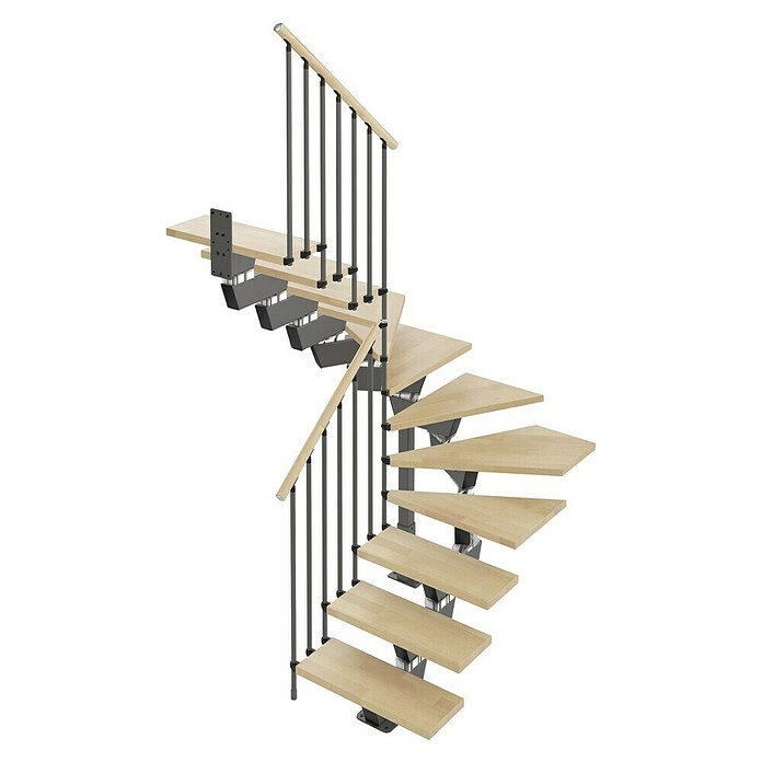 Scrigno Escalera principal Lumina U (65 cm, 1/4 espiral izquierda, Altura de planta: 241 cm - 289 cm, Antracita/Beige) | BAUHAUS