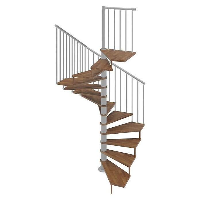 Scrigno Escalera de caracol Quadra (Diámetro: 120 cm, Altura de planta: 267 cm - 312 cm, Plata/Nogal) | BAUHAUS
