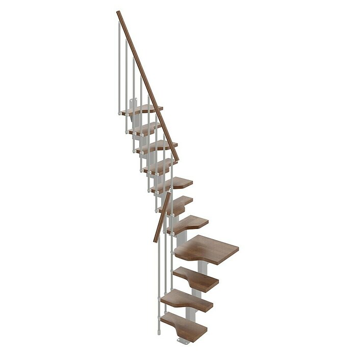 Scrigno Escalera principal Sailor L (Nogal, Plata, Ancho: 61 cm, 1/4 espiral izquierda, Con barandilla) | BAUHAUS