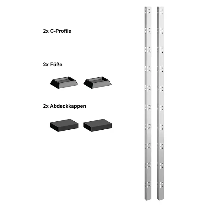 Schulte Winkelprofil - L x B x H: 150 x 4,2 x 2,5 cm, Silber, 2 Stk. - Bauteile für ein Regal: 2 C-Profile, 2 Füße und 2 Abdeckkappen. Ideal für den Aufbau eines stabilen und anpassbaren Regalsystems.