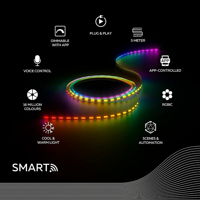 Calex Led-strip Smart (Lengte: 5 m, Lichtkleur: Meerkleurig, 1.200 lm, 12 V) | BAUHAUS