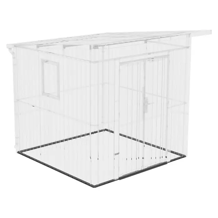 Gardol Basis-Rahmen Style Midi - Gardol Gerätehaus Style Midi - Abbildung eines durchsichtigen Gartenhauses mit Fenster und Tür, ideal für die Aufbewahrung im Freien.