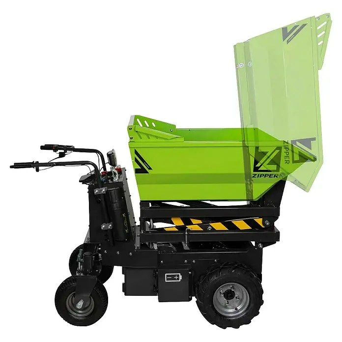 Zipper Raddumper ZI-ED600HKS - Akkubetrieben, Fassungsvermögen: 350 l - Das Bild zeigt einen Zipper Gerätemotorwagen, ein vielseitiges und robustes Gerät für verschiedene Transportaufgaben.