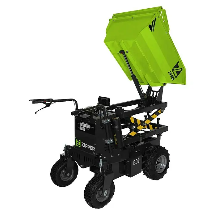 Zipper Raddumper ZI-ED600HKS - Akkubetrieben, Fassungsvermögen: 350 l - Der Zipper MD500E Mini-Dumper ist ein vielseitiges Baufahrzeug mit elektrischem Antrieb, ideal für den Transport von Materialien.