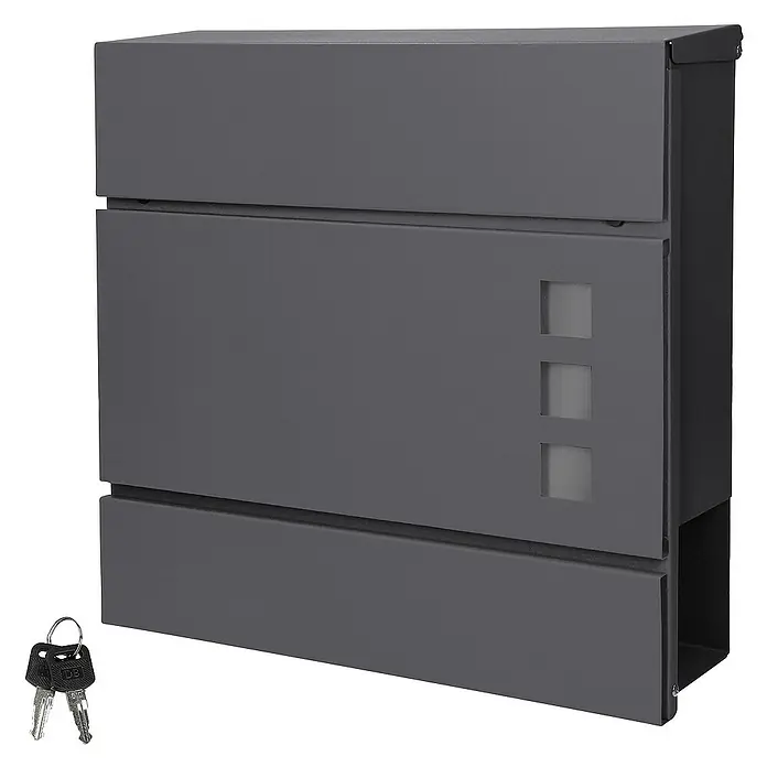 ECD Germany Wandbriefkasten Standbriefkasten mit Zeitungsfach inkl. 2 Schlüssel Stahl - L x B x H: 37 x 10,5 x 36,5 cm, Anthrazit, Metall, Zeitungsfach