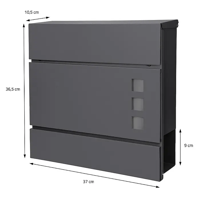 ECD Germany Wandbriefkasten Standbriefkasten mit Zeitungsfach inkl. 2 Schlüssel Stahl - L x B x H: 37 x 10,5 x 36,5 cm, Anthrazit, Metall, Zeitungsfach
