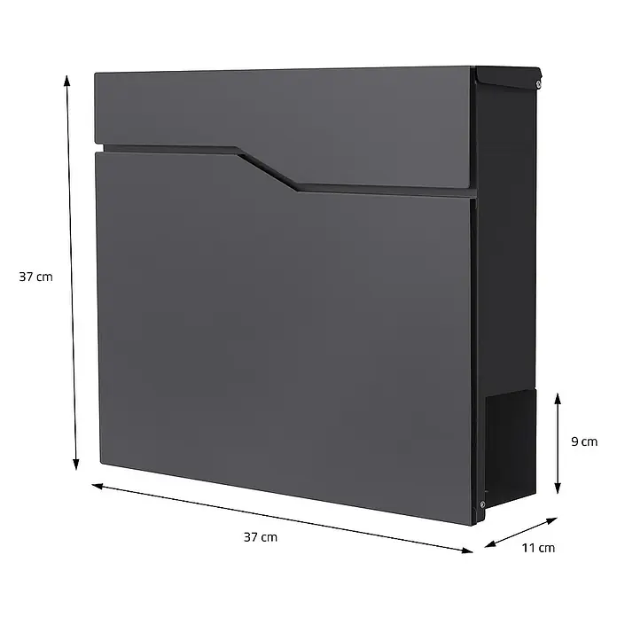 ML-Design Wandbriefkasten Mailbox mit Zeitungsrolle für Wandmontage - L x B x H: 37 x 11 x 37 cm, Anthrazit, Metall, Zeitungsfach