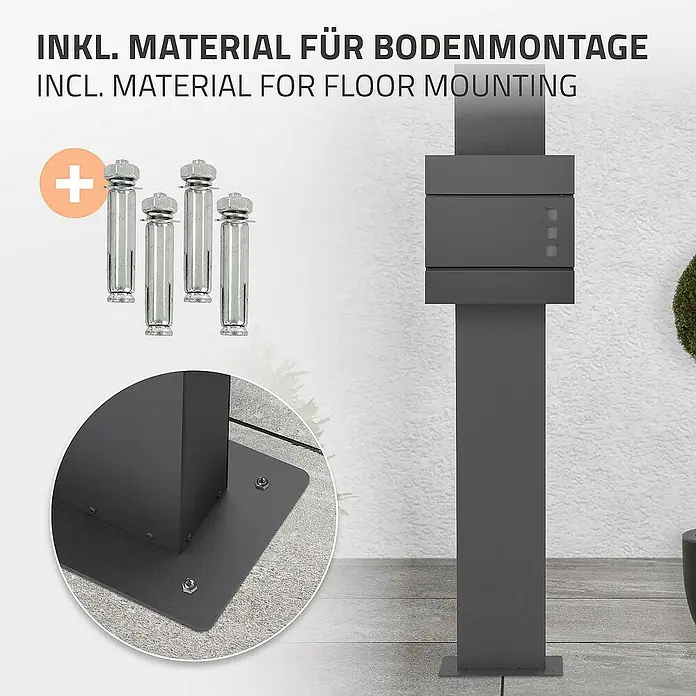 ML-Design Standbriefkasten Anthrazit Höhe 170 cm Freistehend Halterung für Briefkasten - L x B x H: 35 x 18 x 170 cm, Anthrazit, Metall