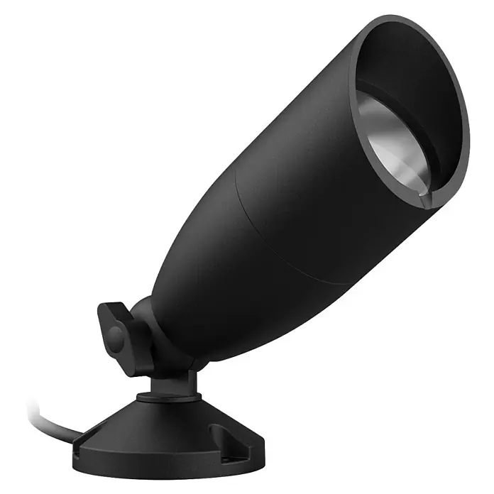 Philips Wiz LED-Gartenstrahler Erweiterungsset - IP65, LED, 1 Stk. - Nahaufnahme einer eleganten schwarzen Gartenleuchte, perfekt für die Beleuchtung von Außenbereichen. Robuste Bauweise, ideal für jeden Garten.