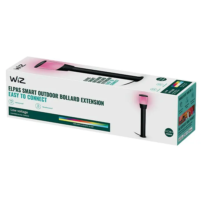WiZ Außensockelleuchte Elpas Erweiterung - 4 W, RGBW, 10,85 x 10,85 x 51,8 cm, Mit Leuchtmittel - Verpackung der smarten WiZ Elpas Outdoor Bollard Extension Leuchte. Wasserdicht, wetterfest und mit 16 Millionen Farben für stimmungsvolle Beleuchtung.