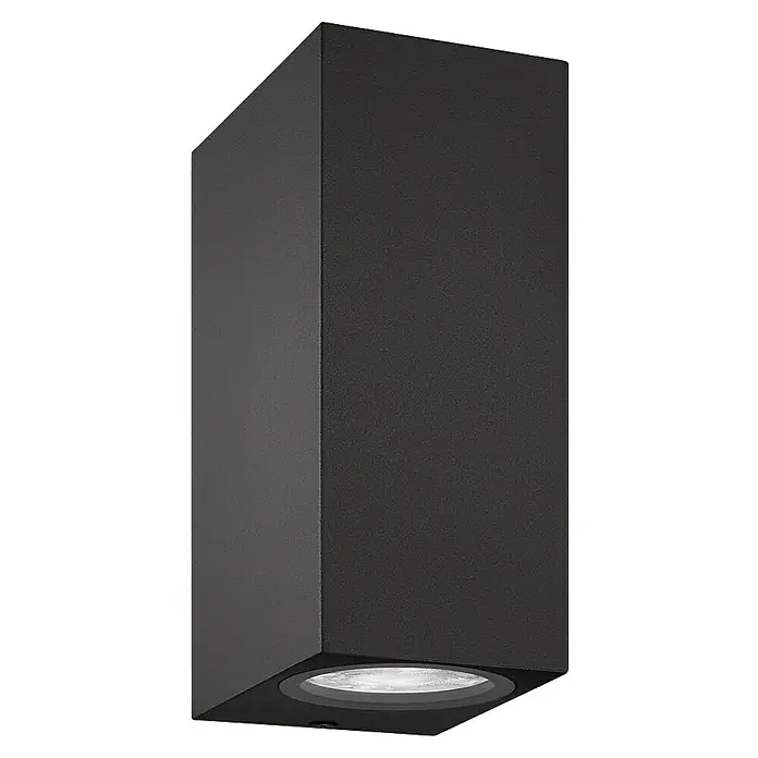 Philips Wiz LED-Außenwandleuchte Up & Down - 5 W, L x B x H: 9,2 x 6,8 x 15 cm, Schwarz, RGBW - Ein schlanker, schwarzer LED-Wandstrahler, perfekt für die Außenbeleuchtung und zur stilvollen Beleuchtung von Hauswänden.