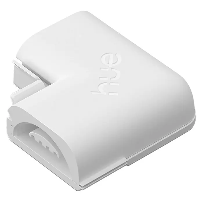 Philips Hue Eckverbinder-Set Flux - Weiß - Nahaufnahme eines weißen Philips Hue Ecke Verbindungsstücks, ideal um Lichtstreifen in Ecken zu verbinden.