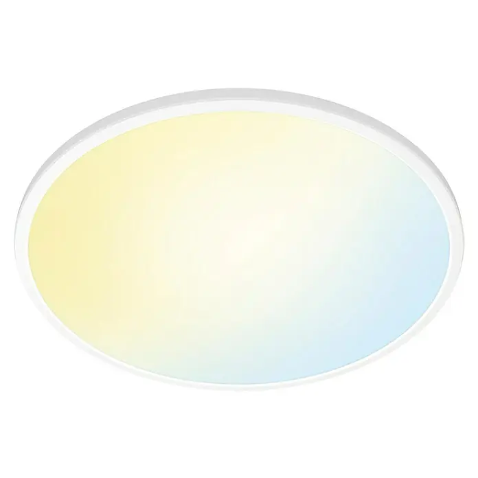 Philips Wiz LED-Deckenleuchte rund Tunable White SuperSlim - 16 W, Ø x H: 29,2 x 2,3 cm, Farbe Gehäuse: Weiß, Kaltweiß - Leuchtende runde Deckenleuchte mit Farbverlauf von Gelb zu Blau, ideal für moderne Innenräume und sorgt für sanftes, diffuses Licht.