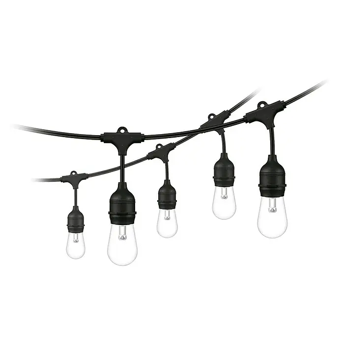 Philips Wiz LED-Lichterkette - Außen, 14,8 m, Lichtfarbe: RGBW - Lichterkette mit retro-inspirierten Edison-Glühbirnen. Die Lichter sind an einem schwarzen Kabel befestigt und schaffen eine gemütliche Atmosphäre.