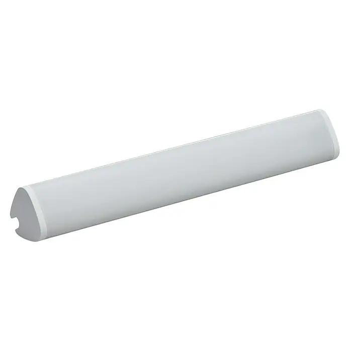 Philips Wiz LED-Balkenleuchte Lightbar - 6 W, Länge: 4,5 cm, RGBW - Eine perspektivische Aufnahme einer weißen zylindrischen Lichtleiste mit abgerundeten Enden. Das Produkt liegt diagonal auf einer grauen Oberfläche.