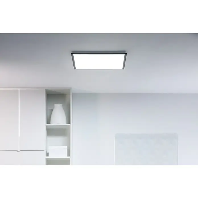 Philips Wiz LED-Panel Tunable White Slim Design - 36 W, L x B x H: 60 x 60 x 4,2 cm, Schwarz, Kaltweiß - Deckenleuchte mit rechteckiger Form und minimalistischem Design, integriert in ein modernes, weißes Interieur. Helle Beleuchtung für stilvolle Räume.