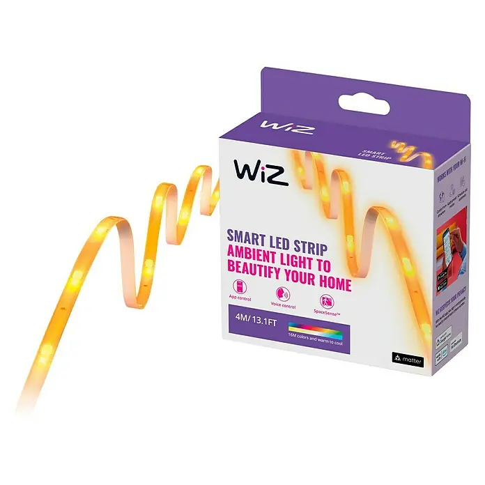 Philips Wiz Smart-LED-Band Startkit - Länge: 4 m, RGBW, 13 W, 840 lm, 220 V - 240 V - Intelligenter LED-Streifen von Wiz für stimmungsvolle Beleuchtung zu Hause, 4 m lang, mit 16 Mio. Farben und App-/Sprachsteuerung.