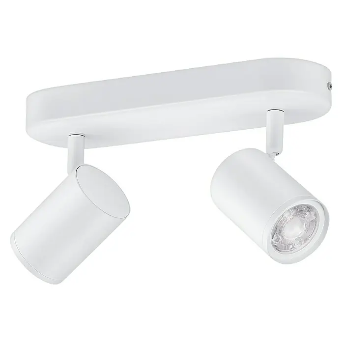 Philips Wiz LED-Deckenstrahler rund Imageo - 10 W, RGBW, Anzahl Leuchtmittel: 2 Stk., L x B x H: 12,3 x 25 x 10,5 cm, Weiß - Eine weiße Doppelstrahler-Deckenleuchte mit zwei zylindrischen Spots, ideal für gezielte Beleuchtung in modernen Innenräumen, für flexible Lichtgestaltung.