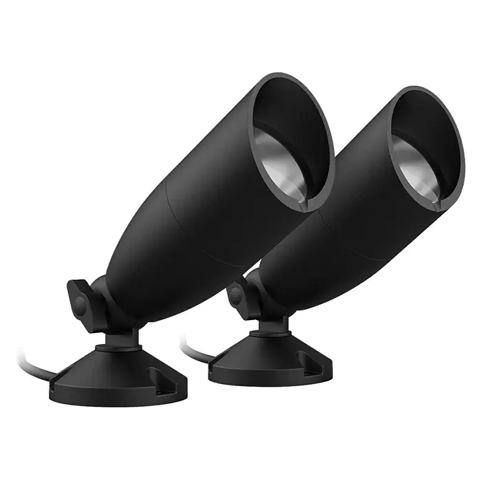 Philips Wiz LED-Gartenstrahler Starterset - IP65, LED, 2 Stk. - Zwei schwarze Scheinwerfer mit verstellbarem Sockel für den Außenbereich, ideal zur Beleuchtung von Gärten oder Wegen.