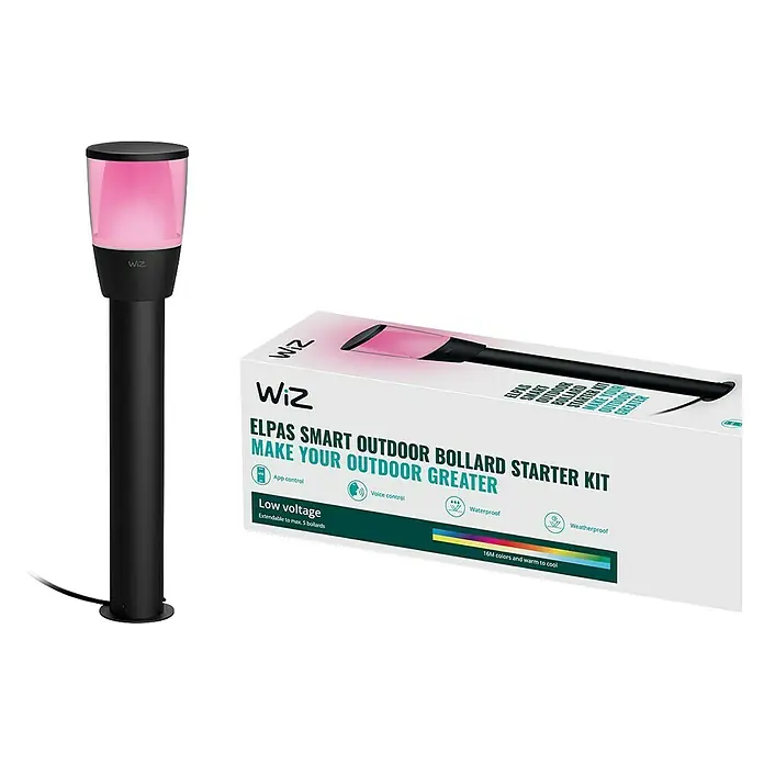 WiZ Außensockelleuchte Elpas Basis Set - 5 W, RGBW, 10,85 x 10,85 x 51,8 cm, Mit Leuchtmittel - Das WiZ Elpas Smart Outdoor Bollard Starter Kit, eine intelligente Außenleuchte für den Garten oder die Terrasse, inklusive Verpackung.