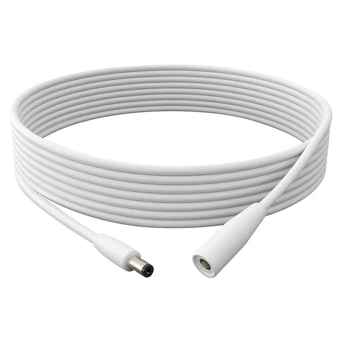 Philips Hue Verlängerungskabel Flux & Gradient - 5 m, IP20, Weiß - Das Bild zeigt ein weißes Verlängerungskabel mit einem DC-Stecker an einem Ende und einer DC-Buchse am anderen Ende.