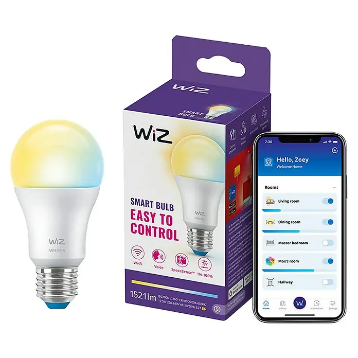 Philips Wiz Smart-LED-Lampe - E27, Dimmbar, Neutralweiß, 1.521 lm, 12,5 W, 1 Stk. - Intelligente WiZ-Glühbirne mit Farbverlauf und Verpackung, gesteuert über eine Smartphone-App für ein intelligentes Zuhause.