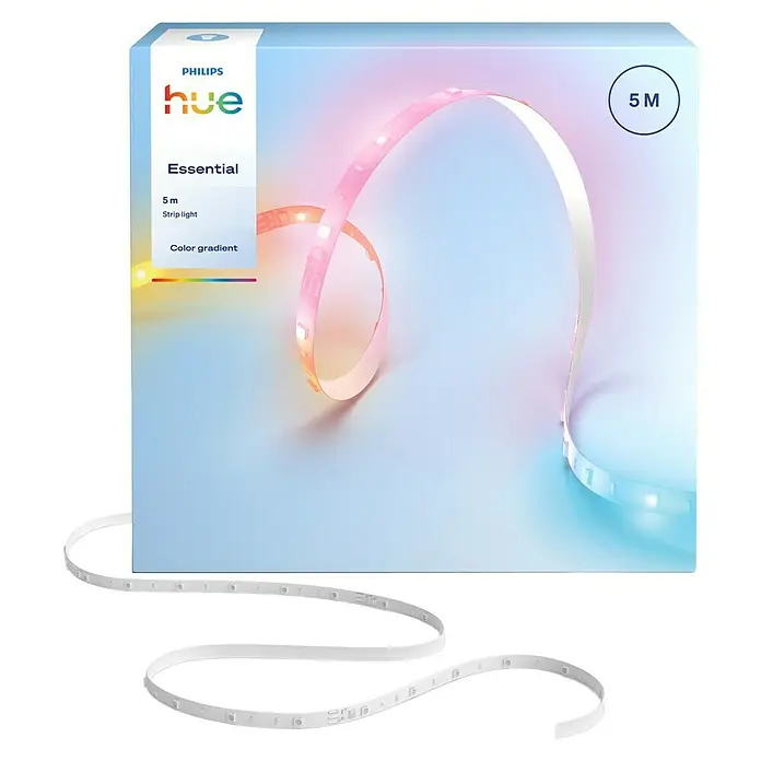 Philips Hue LED-Stripes Essential - Länge: 10 m, RGBW, 1.600 lm - Produktabbildung einer Philips Hue Essential Lightstrip 5M Farbverlauf LED-Leuchtstreifen für stimmungsvolle Beleuchtung.