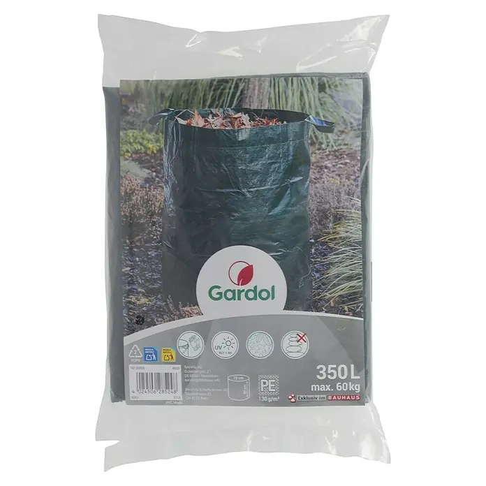 Gardol Gartenabfallsack - 120 l, Höhe: 60 cm, Durchmesser: 50 cm - Abgebildet ist ein Gartensack von Gardol mit einem Fassungsvermögen von 350 Litern und einer maximalen Traglast von 60 kg, exklusiv erhältlich bei Bauhaus.