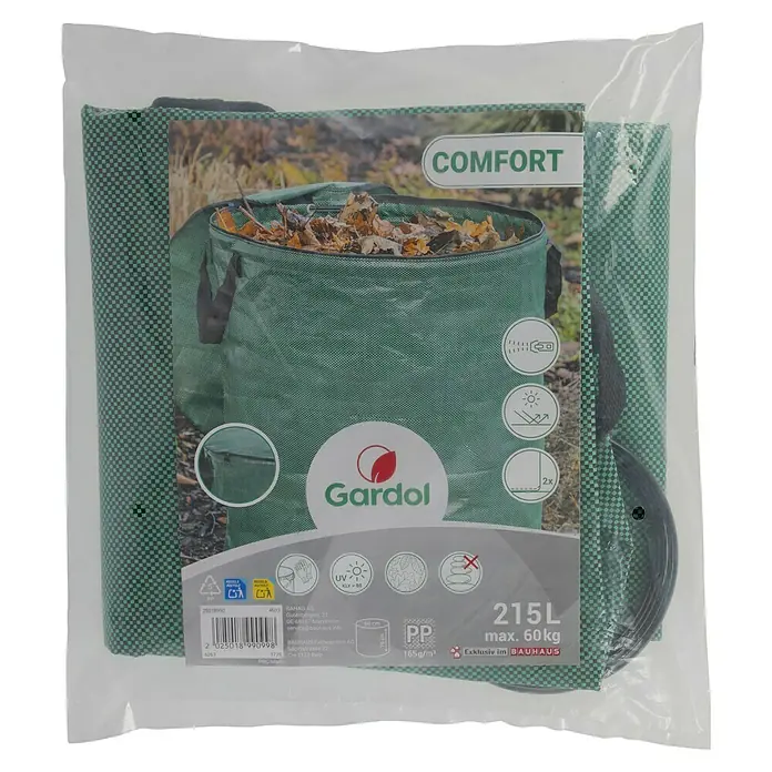 Gardol Comfort Gartenabfallsack - 215 l, Ø x H: 60 x 76 cm - Abbildung eines Gardol Laubsacks "Comfort", der bis zu 215 Liter fasst und maximal 60 kg tragen kann, ideal für den Garten.