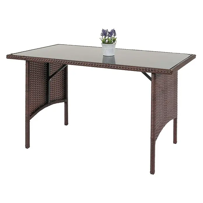 Proregal Gartentisch Poly-Rattan Esstisch - L x B x H: 60 x 112 x 68,5 cm, Poly-Rattan, Rechteckig, Braun