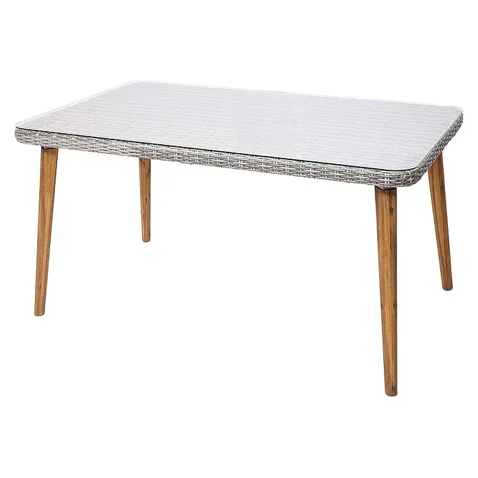 Proregal Gartentisch Poly-Rattan Esstisch - L x B x H: 90 x 150 x 78 cm, Poly-Rattan, Rechteckig, Grau