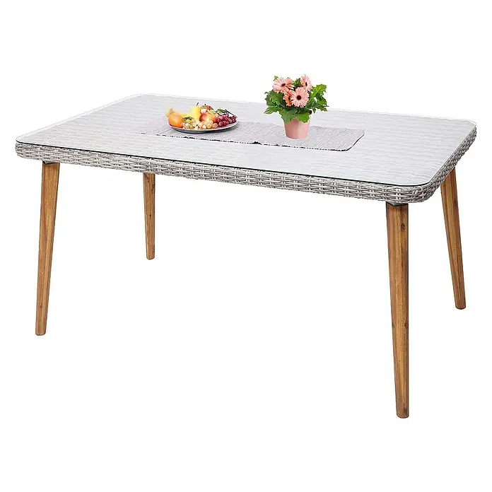 Proregal Gartentisch Poly-Rattan Esstisch - L x B x H: 90 x 150 x 78 cm, Poly-Rattan, Rechteckig, Grau