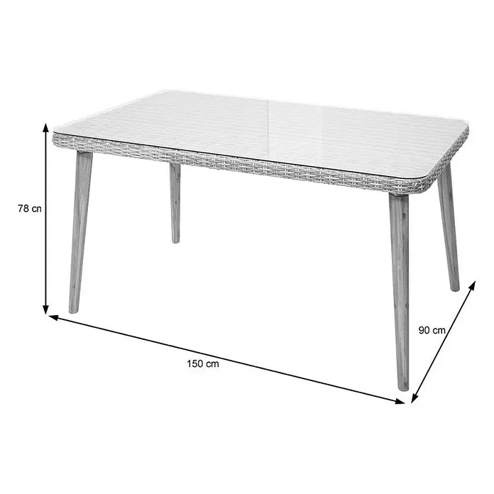 Proregal Gartentisch Poly-Rattan Esstisch - L x B x H: 90 x 150 x 78 cm, Poly-Rattan, Rechteckig, Grau
