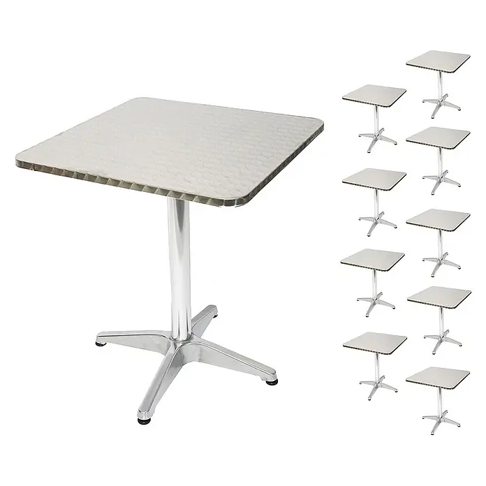 Chefgastro Gartentisch 10er-Set Alu-Bistrotisch - Rechteckig, Silber