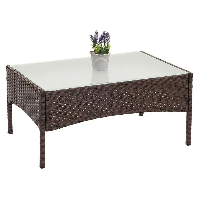 Proregal Gartentisch Andi aus Poly-Rattan - L x B x H: 48 x 79 x 38 cm, Poly-Rattan, Rechteckig, Braun