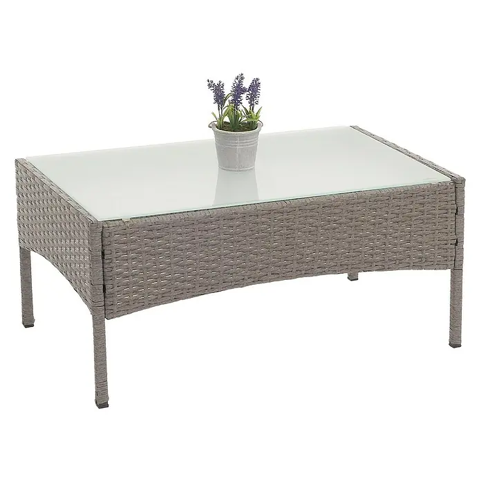 Proregal Gartentisch Andi aus Poly-Rattan - L x B x H: 48 x 79 x 38 cm, Poly-Rattan, Rechteckig, Grau
