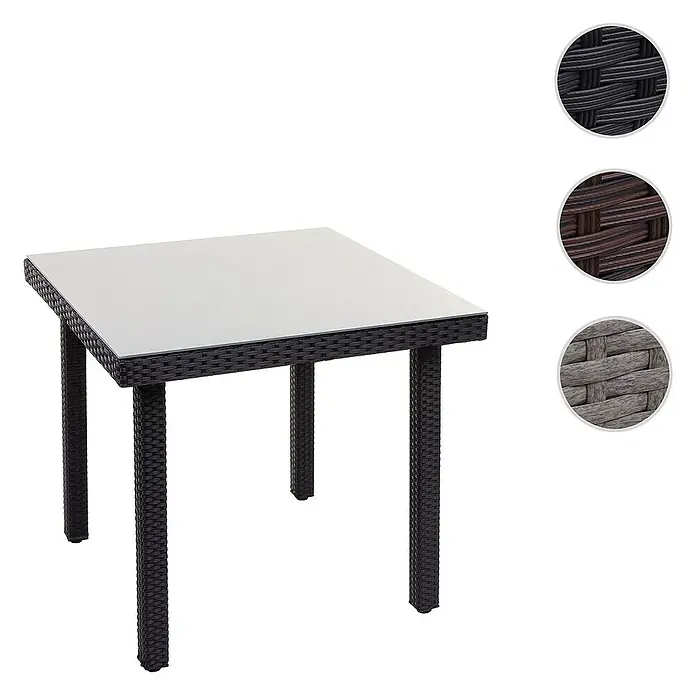Proregal Gartentisch Mattis aus Poly-Rattan - L x B x H: 80 x 80 x 74,5 cm, Poly-Rattan, Rechteckig, Schwarz